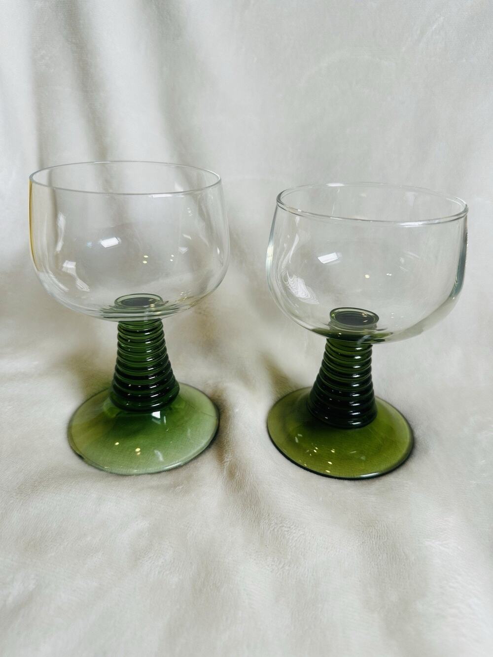 Vintage German Roemer Wine Glasses Green Beehive Stem Set Of 2 Drinkware Retro